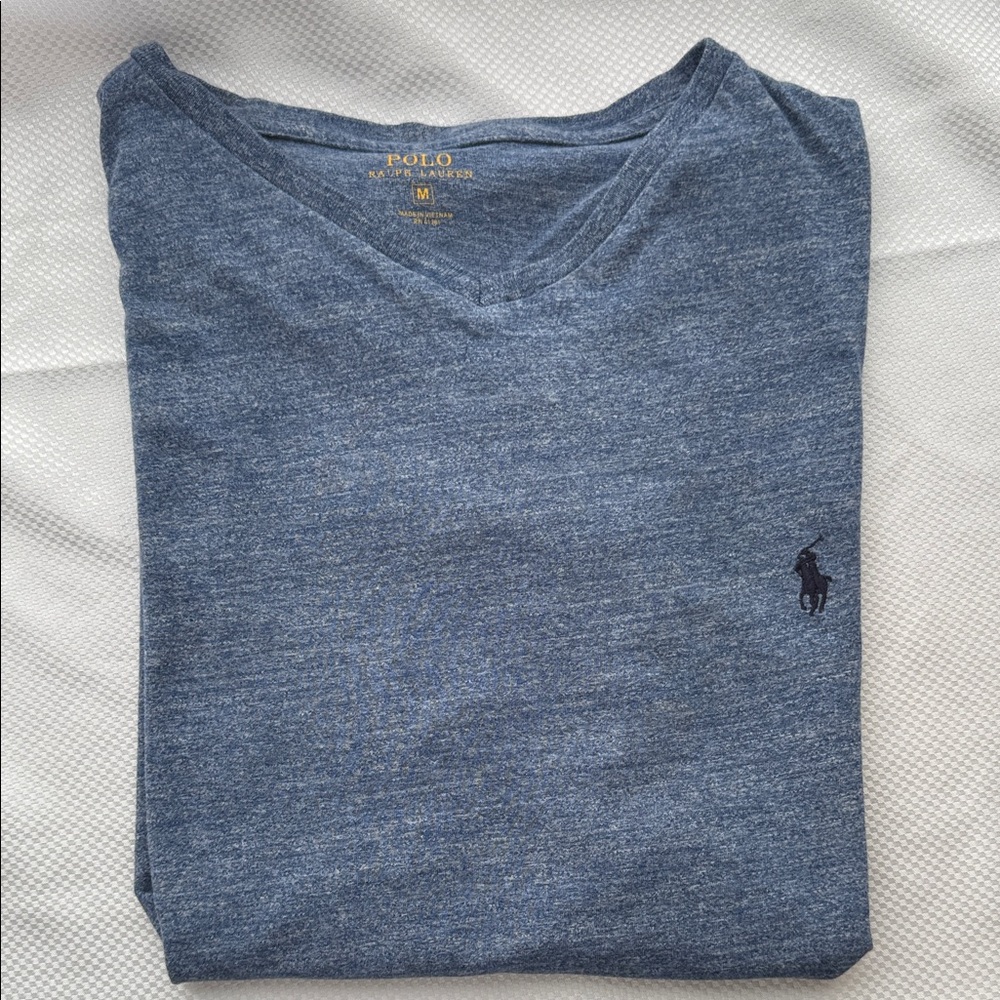 Polo by Ralph Lauren Men's Heather Blue V-Neck Shirt